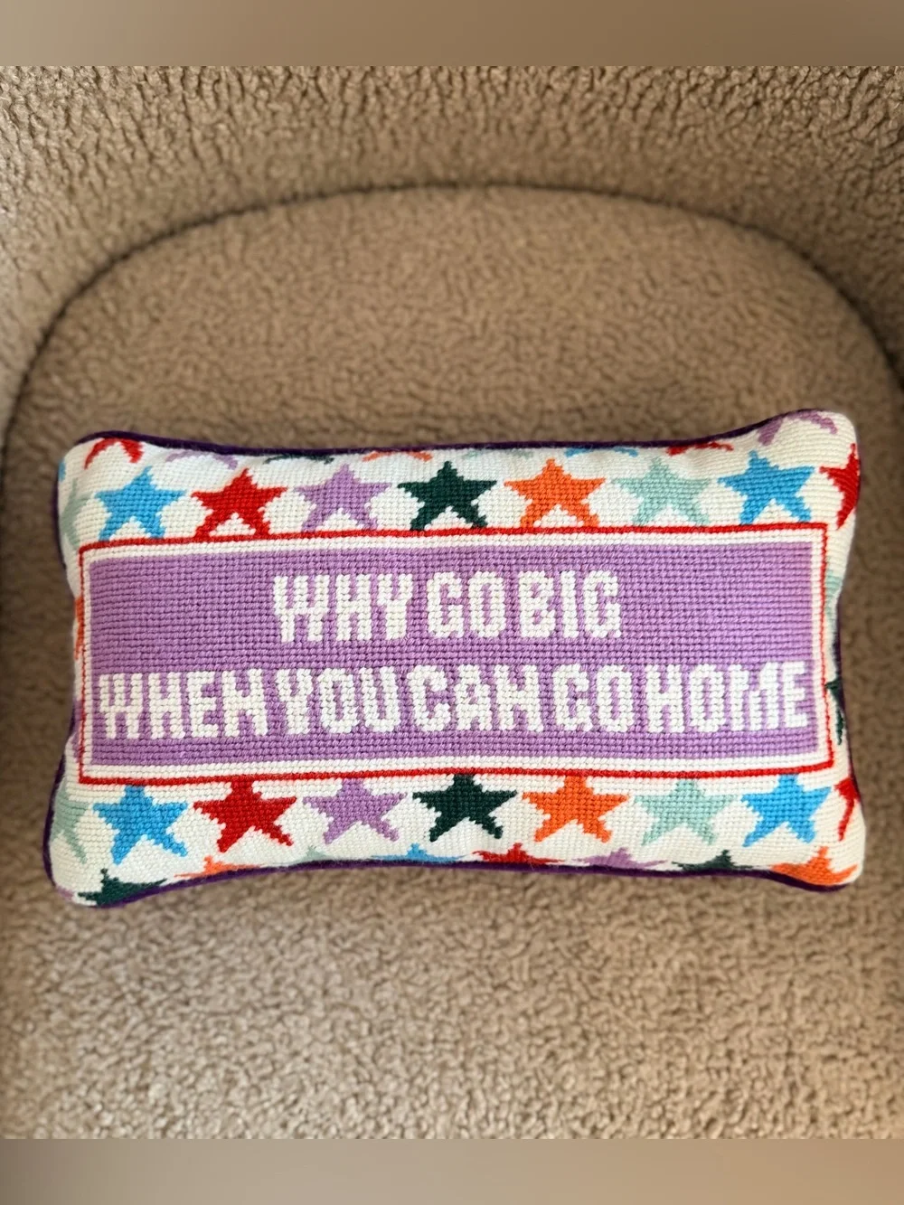 Furbish Studio “Why Go Big When You Can Go Home” Needlepoint Pillow